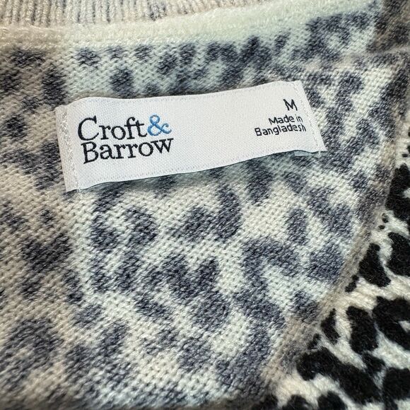 Croft & Barrow Womens M Sweater Black White Leopard Animal Print Knit Boho Chic - Picture 3 of 7